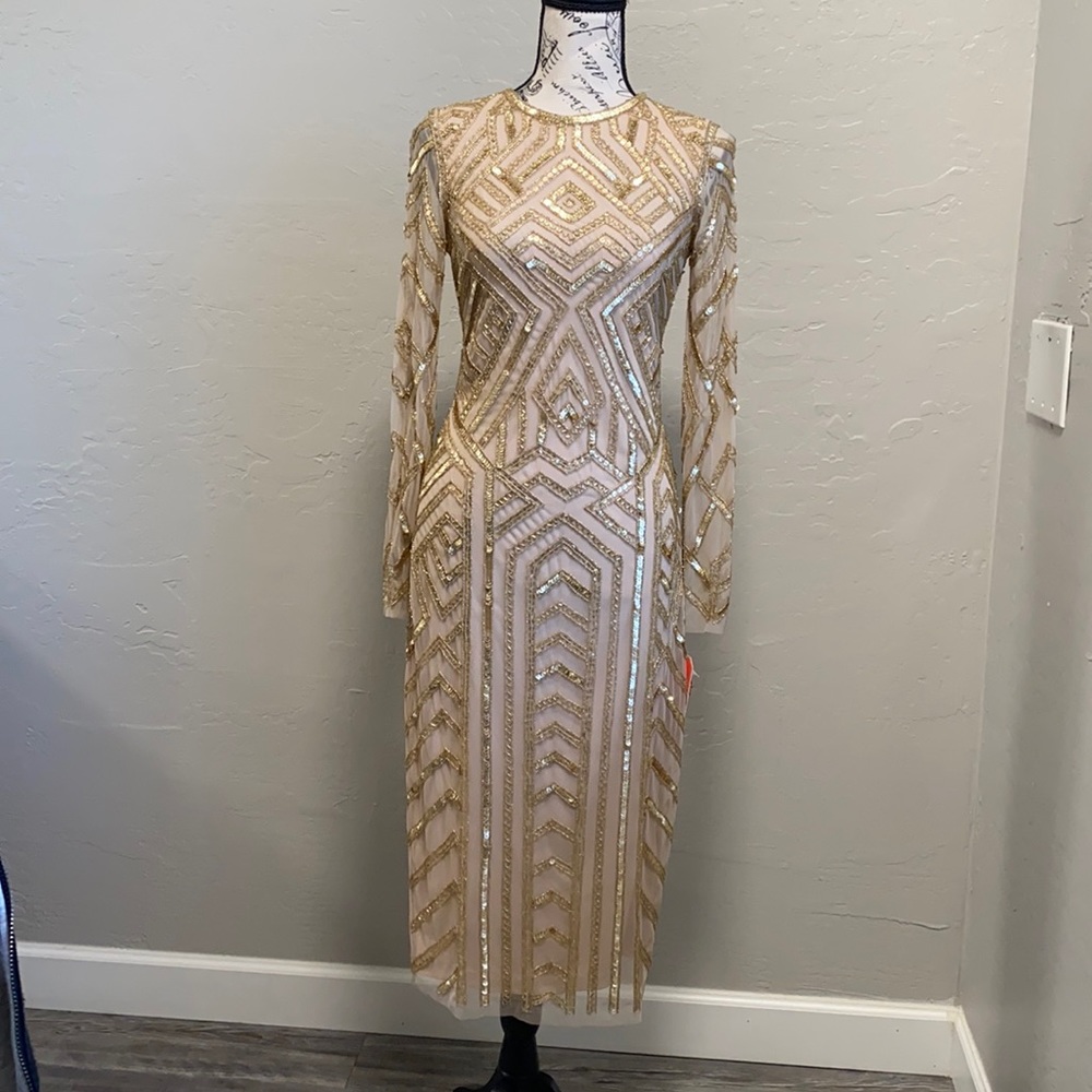 Gianni Bini Beige and Gold sequin cocktail dress never been worn
